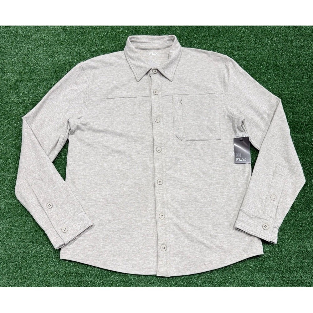 FLX Men's Winter Wander Long sleeved Button Down Light Grey NWT Medium
